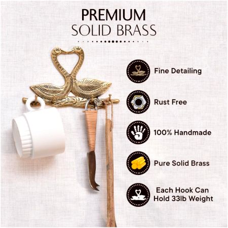 Two Golden  Brass Swan with 4 Hooks Crafted Key Holder