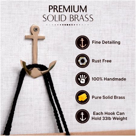 Handmade Antique Golden Brass Anchor Wall Hook