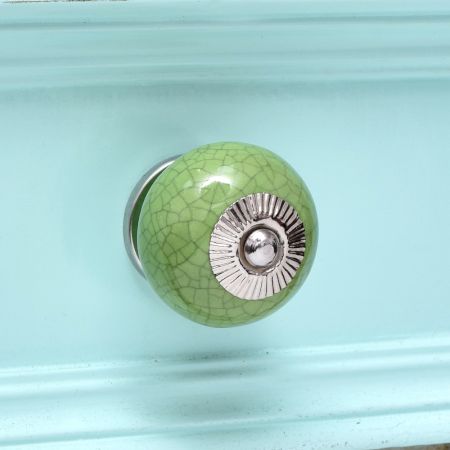 Pea Green Ceramic Crackle Drawer Knob