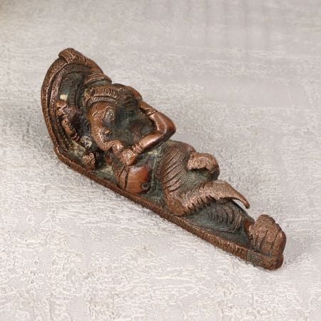Handmade Copper Lord Ganesha Statue in Sleeping Position