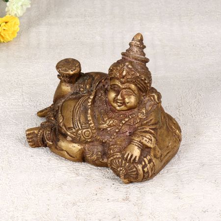 Nepalese Art Finest Brass Statue of Lord Kuber for Home Decor