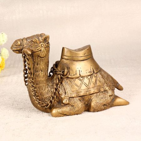 Rajasthani Art Brass Camel Statue in Brown Finish for Decor