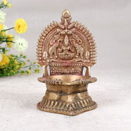 Vintage Brown Gajalaxmi Oil Lamp Made of Finest Brass