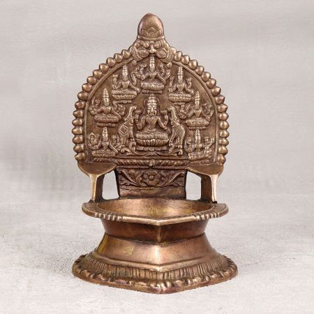 Elegant Brown Gajalakshmi Brass Oil Lamp in South Indian Art