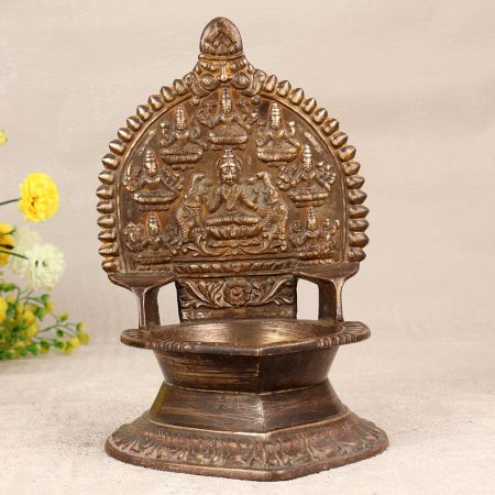 Vintage South Indian Brass Gajalakshmi Oil Lamp for Decor