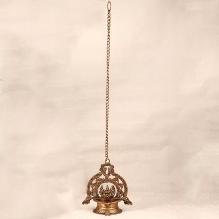 High-Quality Brass Hanging Gajalakshmi Oil Lamp in Brown Finish