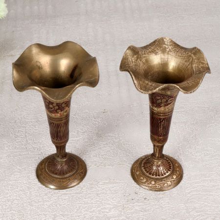Handmade Islamic Art Flower Pot Made of Brass in Set of 2