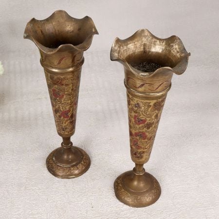 Engraved Finest Brass Flower Pot for Decoration in Set of 2