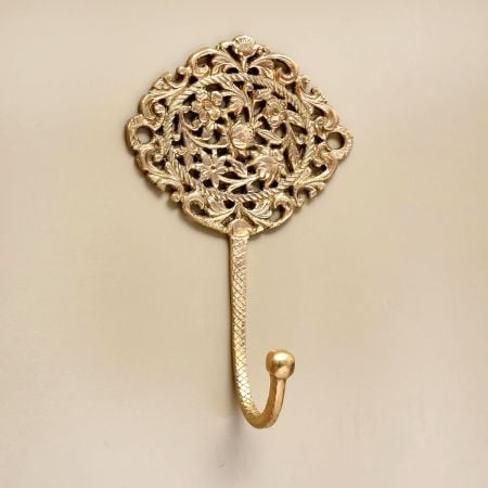 Golden Floral And Leaf Wall Brass Decorative Hook