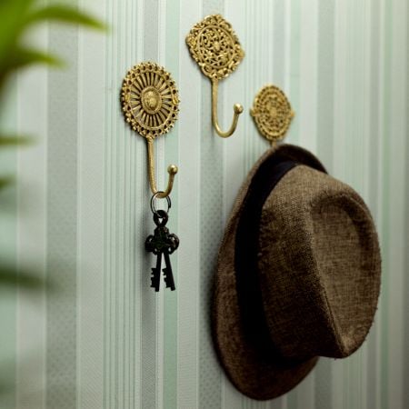 Golden Floral And Leaf Wall Brass Decorative Hook