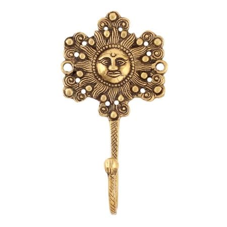 Handmade Yellow Brass Sun God Face Single Wall Hook
