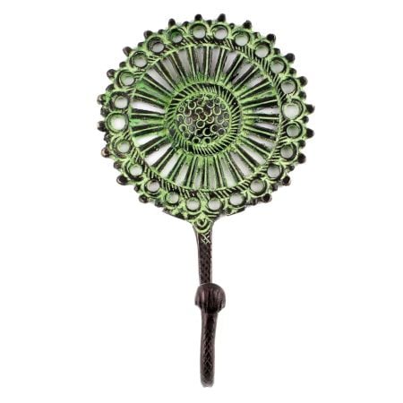 Antique Green Sunflower Wall Brass Decorative Hook