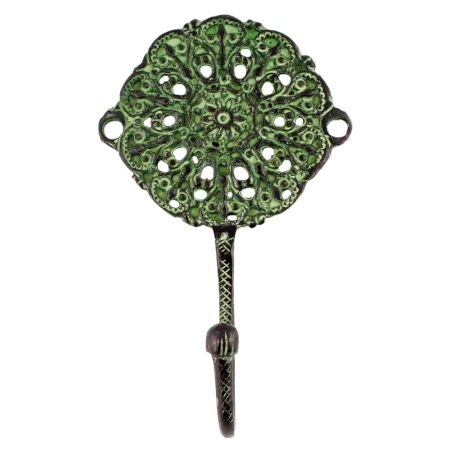 Antique Green Round Floral Wall Brass Decorative Hook