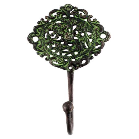 Antique Green Floral And Leaf Wall Brass Decorative Hook