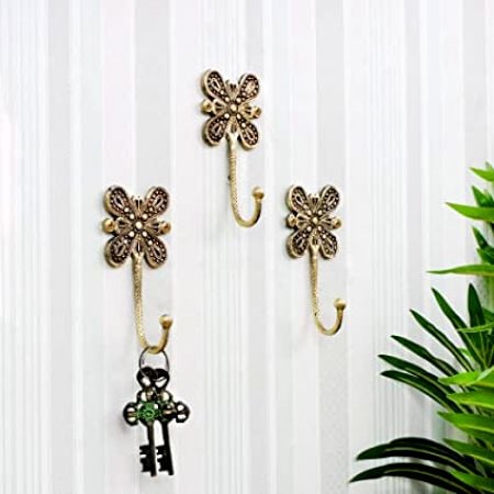 Black Brass Single Flower Hook Hand Engraved Design