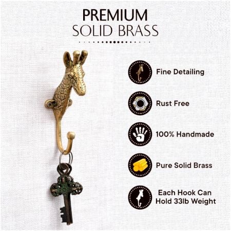 Solid Giraffe Animal Brass Hook