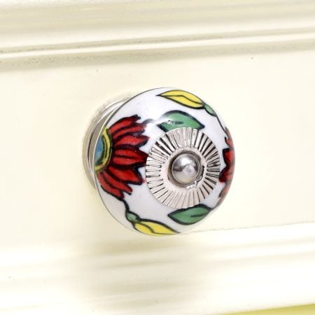 Red Flower Ceramic Knob