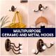 3 in 1 Antique Metal and Porcelain Wall Hooks