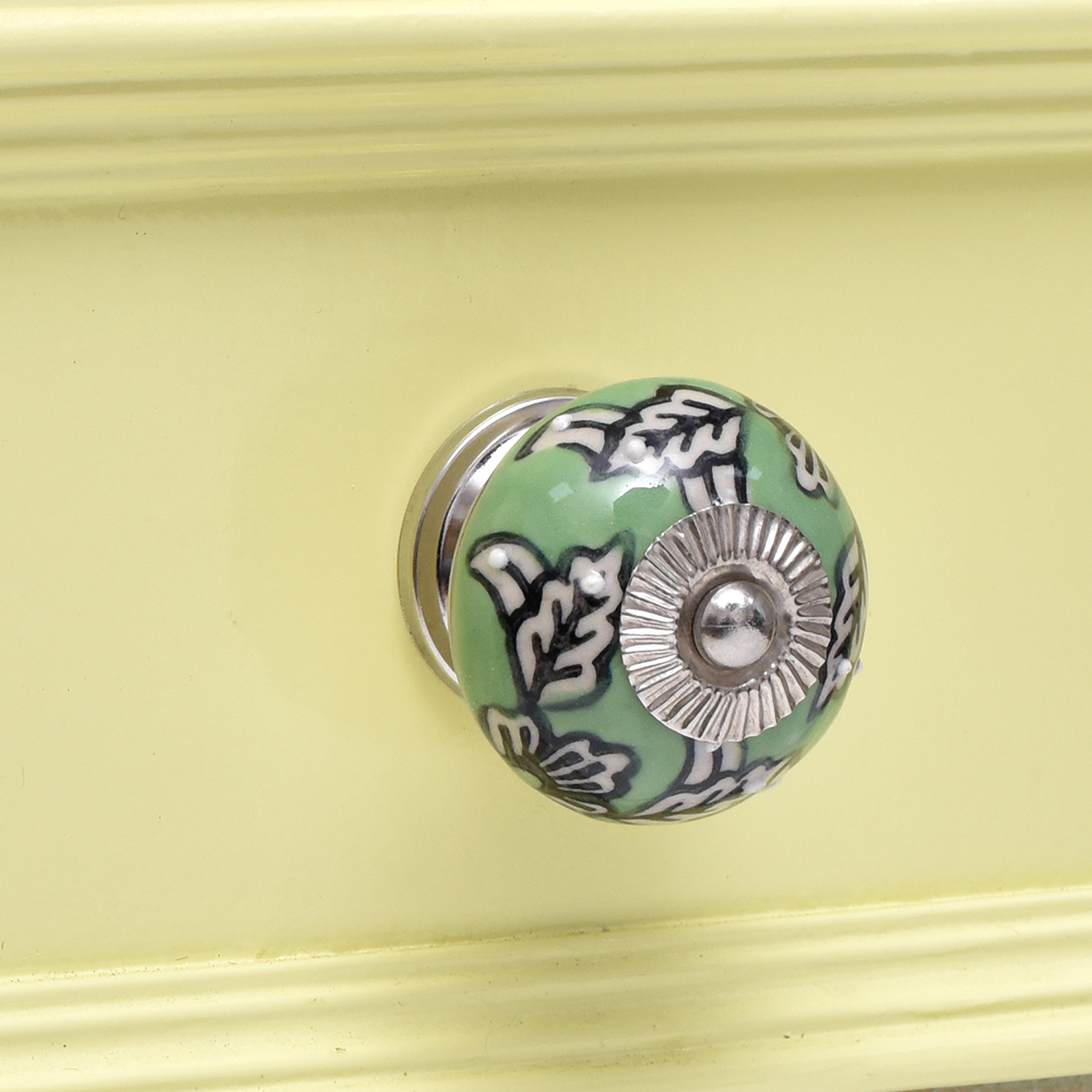 Green Leaf Floral Ceramic Knob