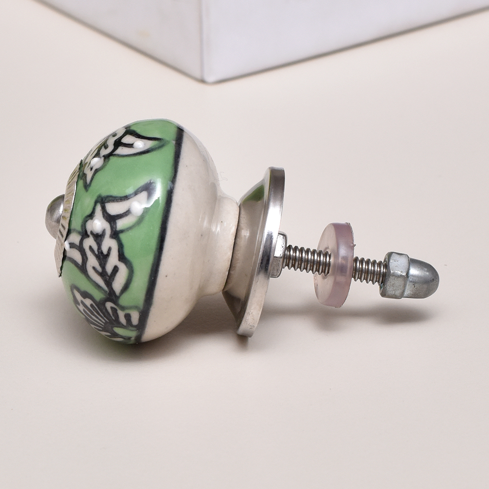 Green Leaf Floral Ceramic Knob