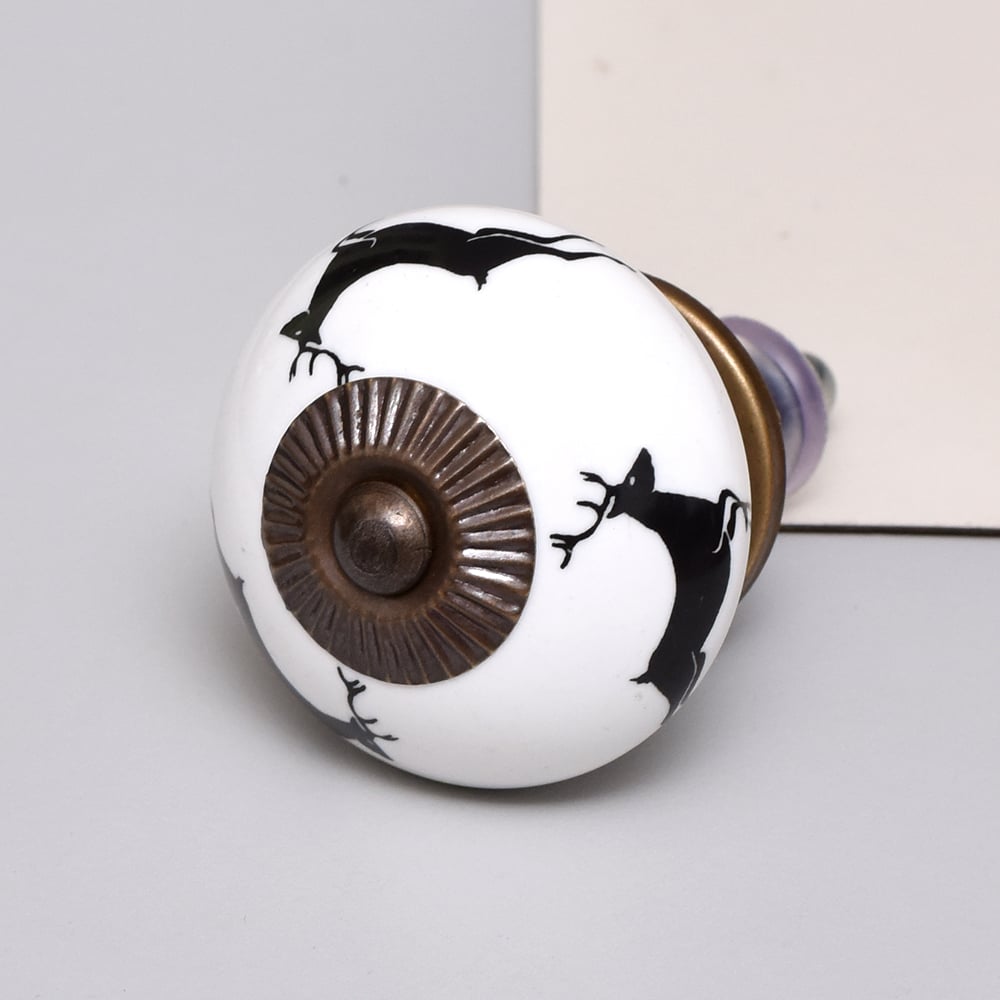 Black Running Rein Deer Pattern Ceramic Dresser Knob Online