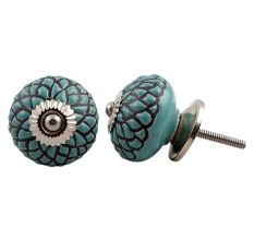 Sage Green Black Etched Knob