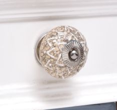 Cream Embossed Detailed Design Ceramic Cabinet Knob