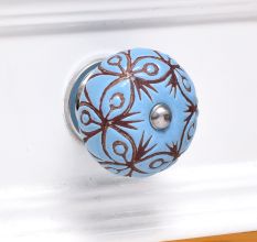 Turquoise Etched Ceramic Floral Dresser Knob Online