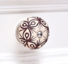 Cream Brown Floral Etched Ceramic Dresser Knob Online