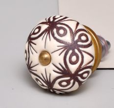 Cream Brown Floral Etched Ceramic Dresser Knob Online