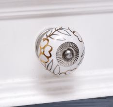 White Gold Fine Leaf Round Cabinet Knob