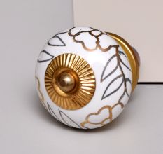 White Gold Fine Leaf Round Cabinet Knob