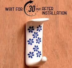 White Ceramic Blue Floral Adhesive Wall Hook