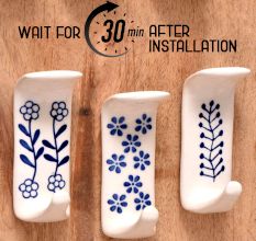 White Ceramic Adhesive Hooks for Painted Wall - Pack of 3