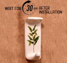 Handmade White Ceramic Green Leaf Stick Wall Hook