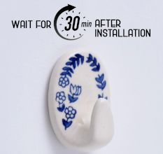 Blue Floral Ceramic No Drill Adhesive Wall Hook