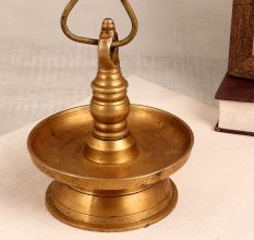 Handmade Premium Brass Hanging Oil Lamp in South Indian Art