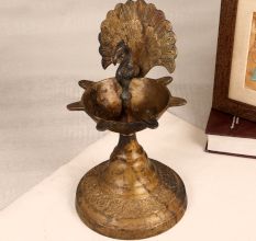 Indian Finest Brass Peacock Oil Lamp for Prayer Room