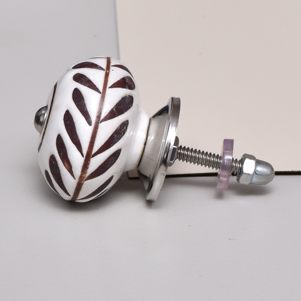 White Etched Ceramic Floral Cabinet Knobs Online