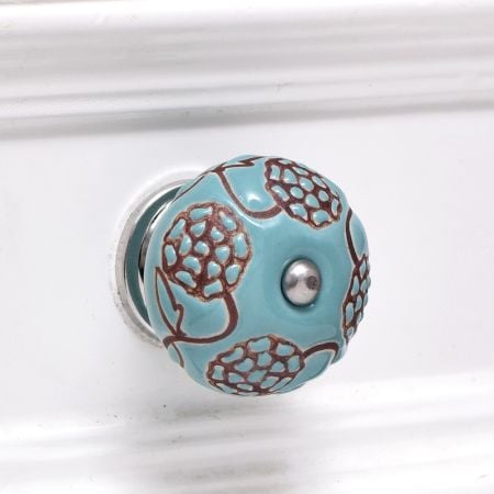 Brown Marigold Ceramic Floral Dresser Knob