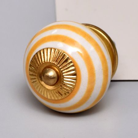 Mustard Striped Ceramic Cabinet Knob