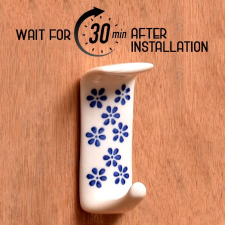 White Ceramic Blue Floral Adhesive Wall Hook