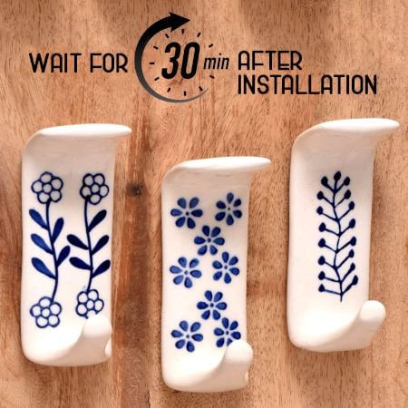 White Ceramic Adhesive Hooks for Painted Wall - Pack of 3