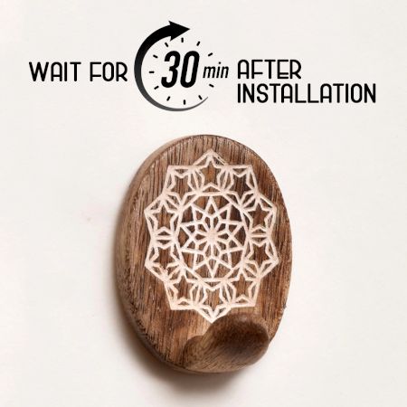 Brown Wooden No Drill Adheshive Wall Hooks