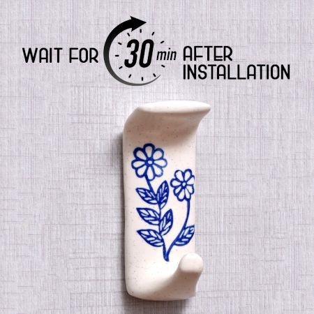 Ceramic Blue Flower No Drill Wall Hooks