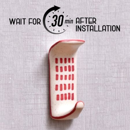 Pack of 3 Ceramic Red Check Adhesive Hooks for Painted Walls