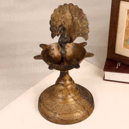 Indian Finest Brass Peacock Oil Lamp for Prayer Room