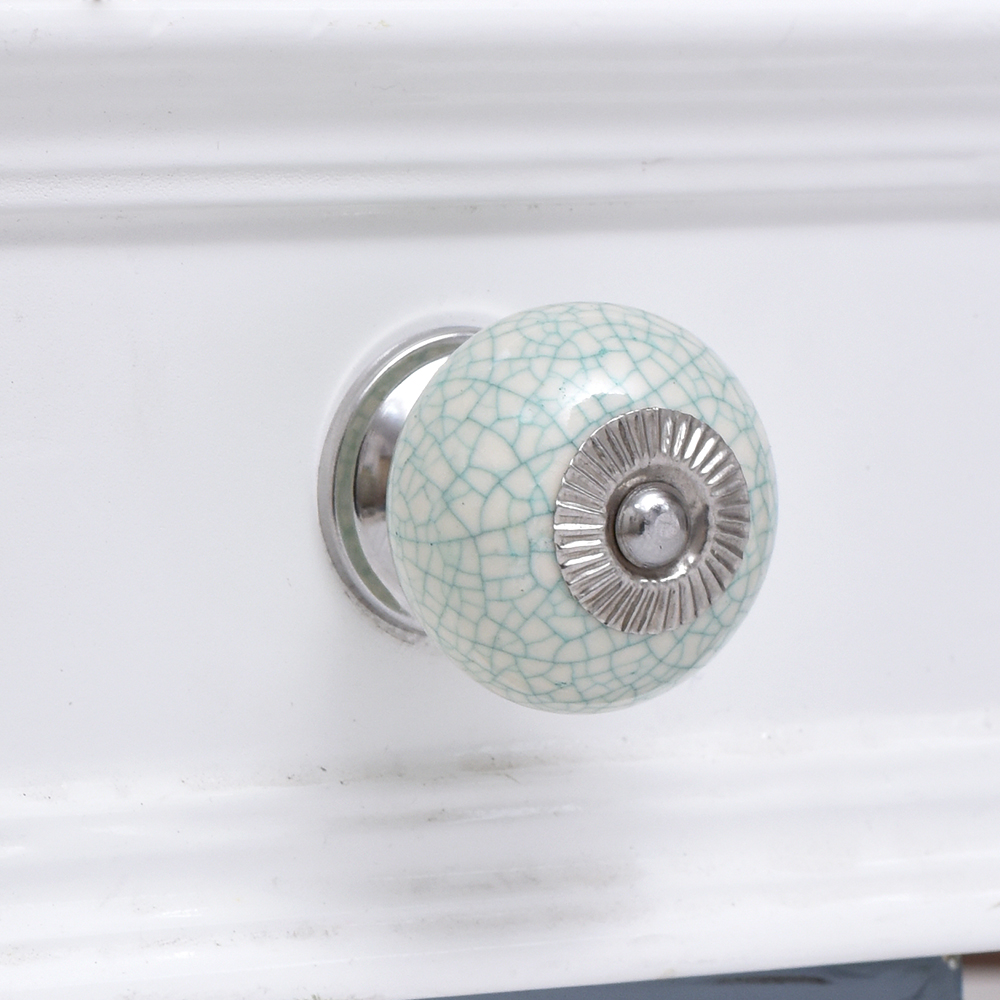White Turquoise Ceramic Crackle Dresser Knob