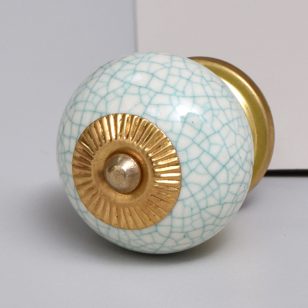White Turquoise Ceramic Crackle Dresser Knob