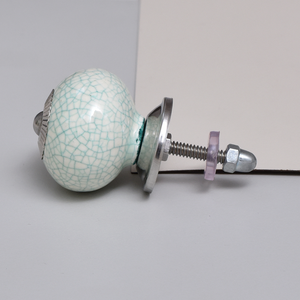 White Turquoise Ceramic Crackle Dresser Knob